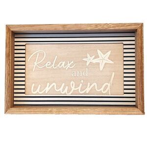 Relax and Unwind Modern Coastal Free Standing Wall Plaque Sign Starfish Blue New